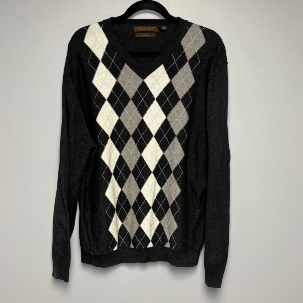 Sebastian Cooper Academia Grandpa Dad Preppy Cashmere Blend Argyle Sweater Sz XL